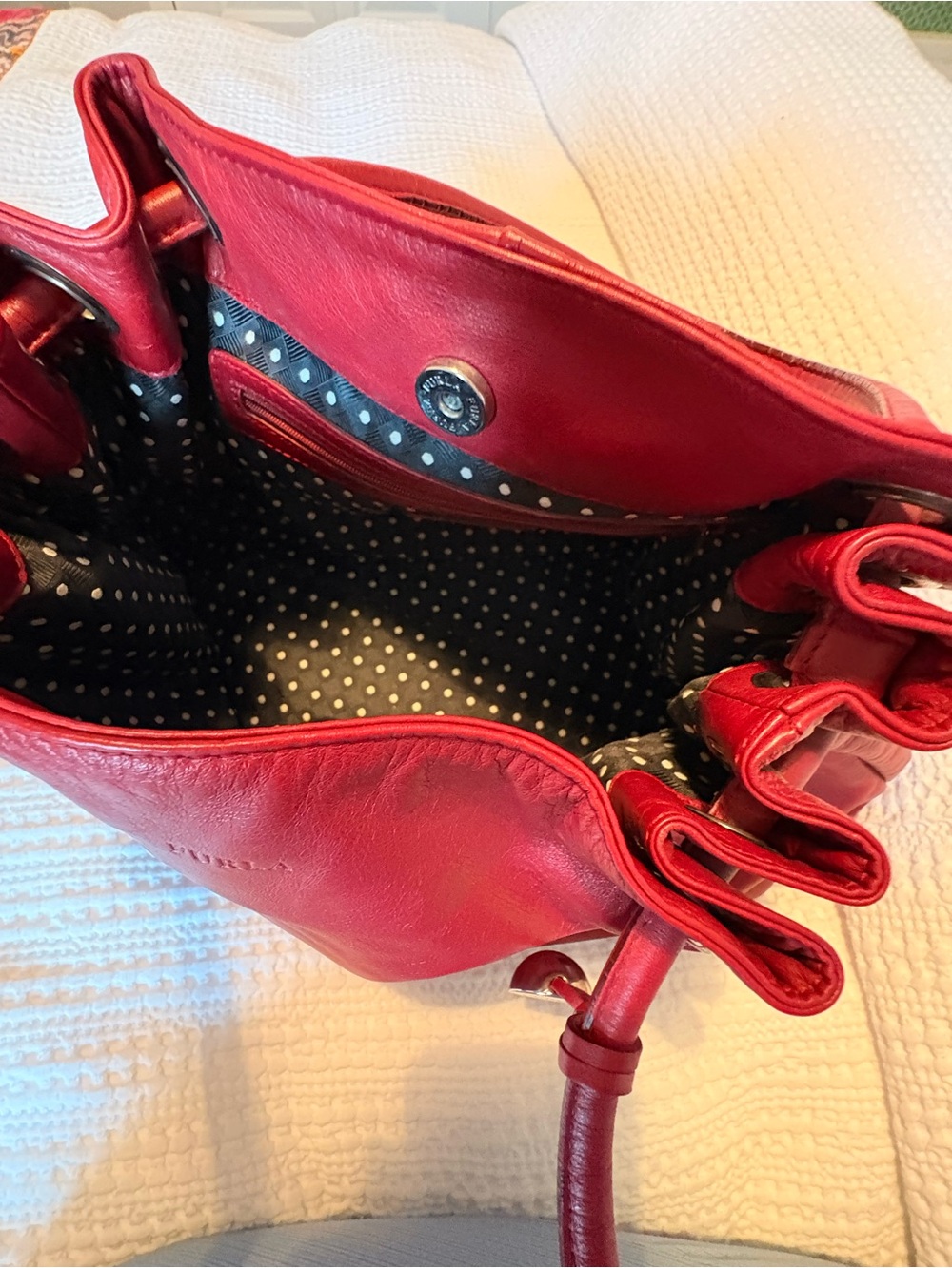 Furla Red Leather Shoulder Bag with Charm - Picture 3 of 6